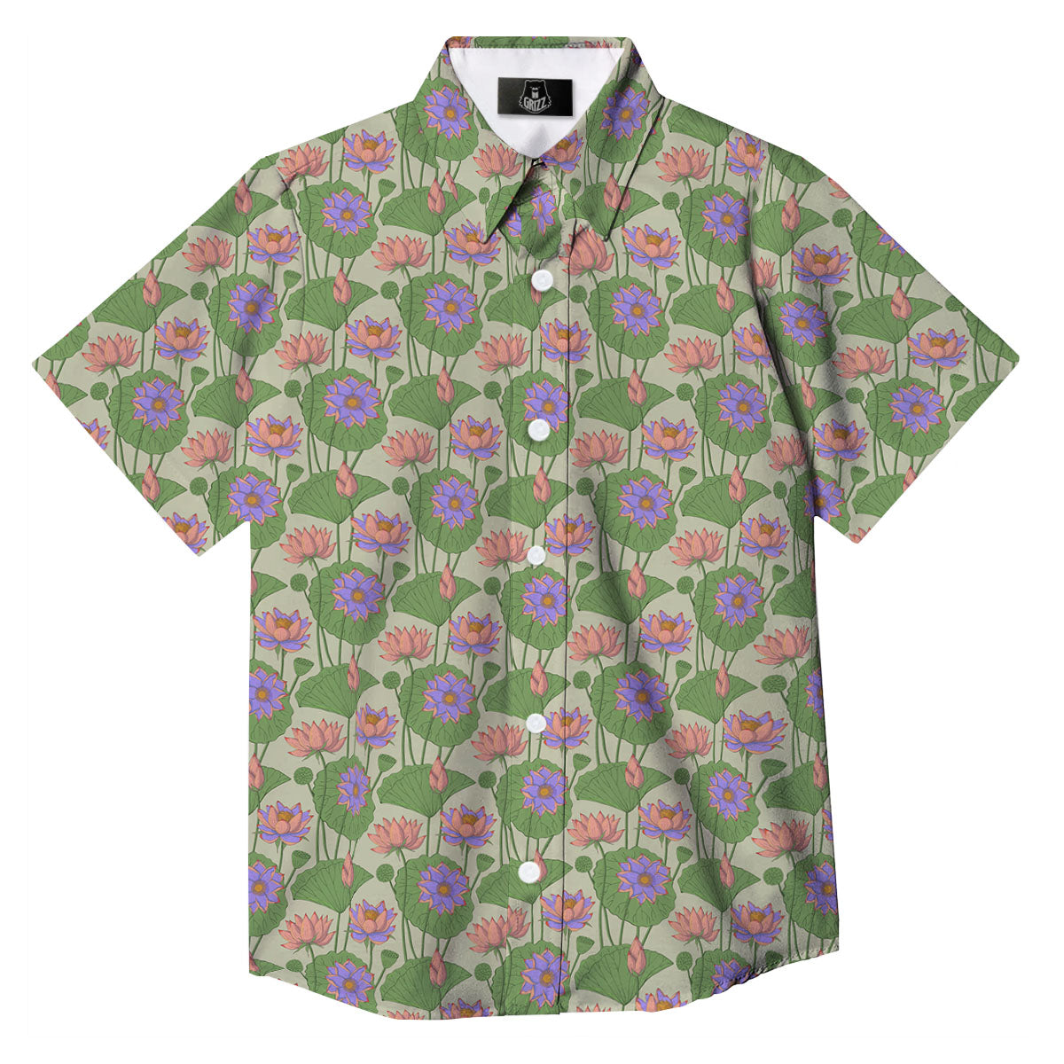 Lotus Leaf And Flower Print Pattern Button Up Shirt-grizzshop