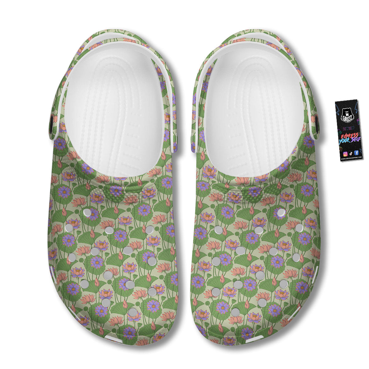 Lotus Leaf And Flower Print Pattern Clog-grizzshop