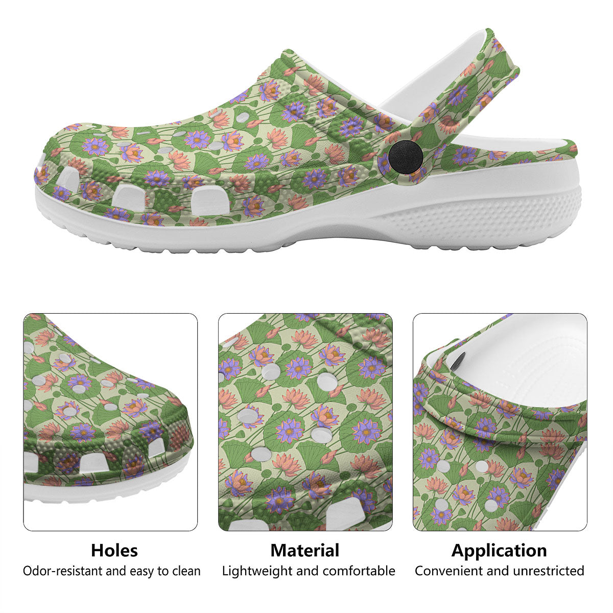 Lotus Leaf And Flower Print Pattern Clog-grizzshop