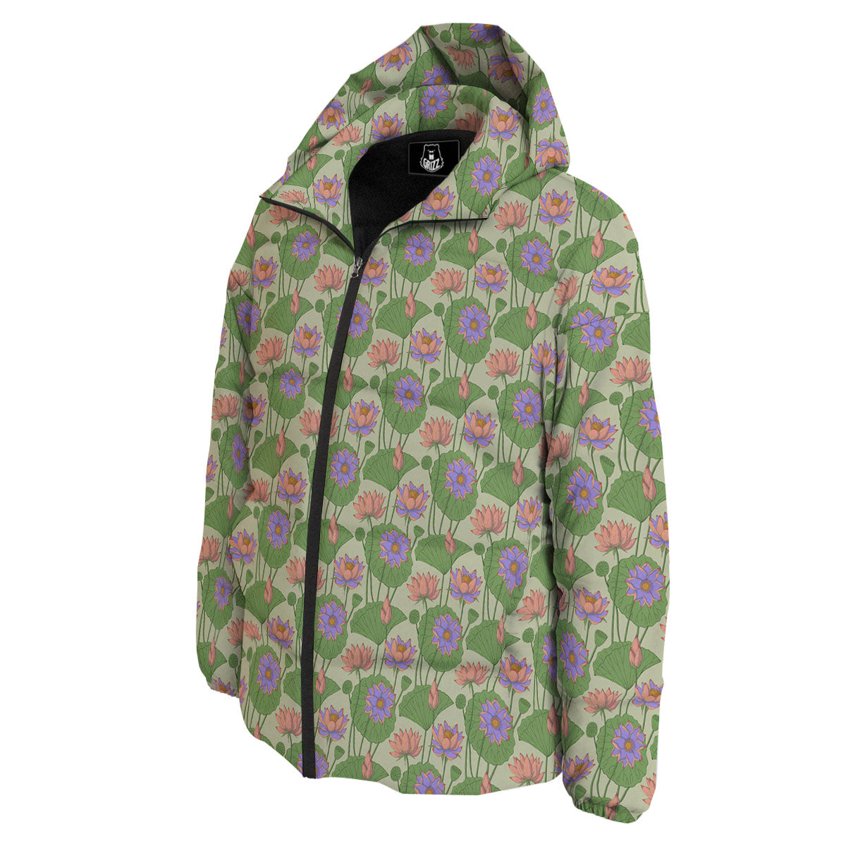 Lotus Leaf And Flower Print Pattern Down Jacket-grizzshop