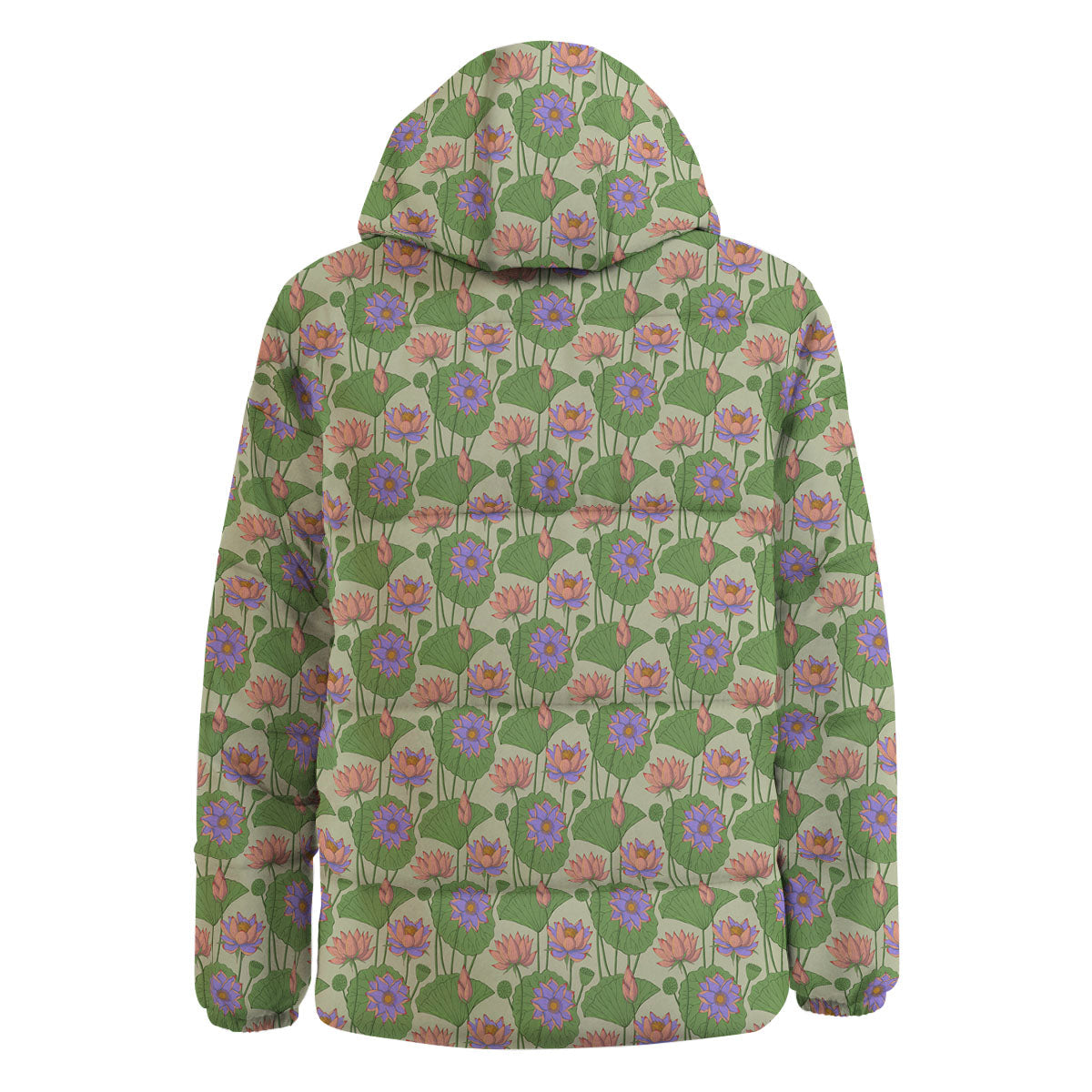 Lotus Leaf And Flower Print Pattern Down Jacket-grizzshop