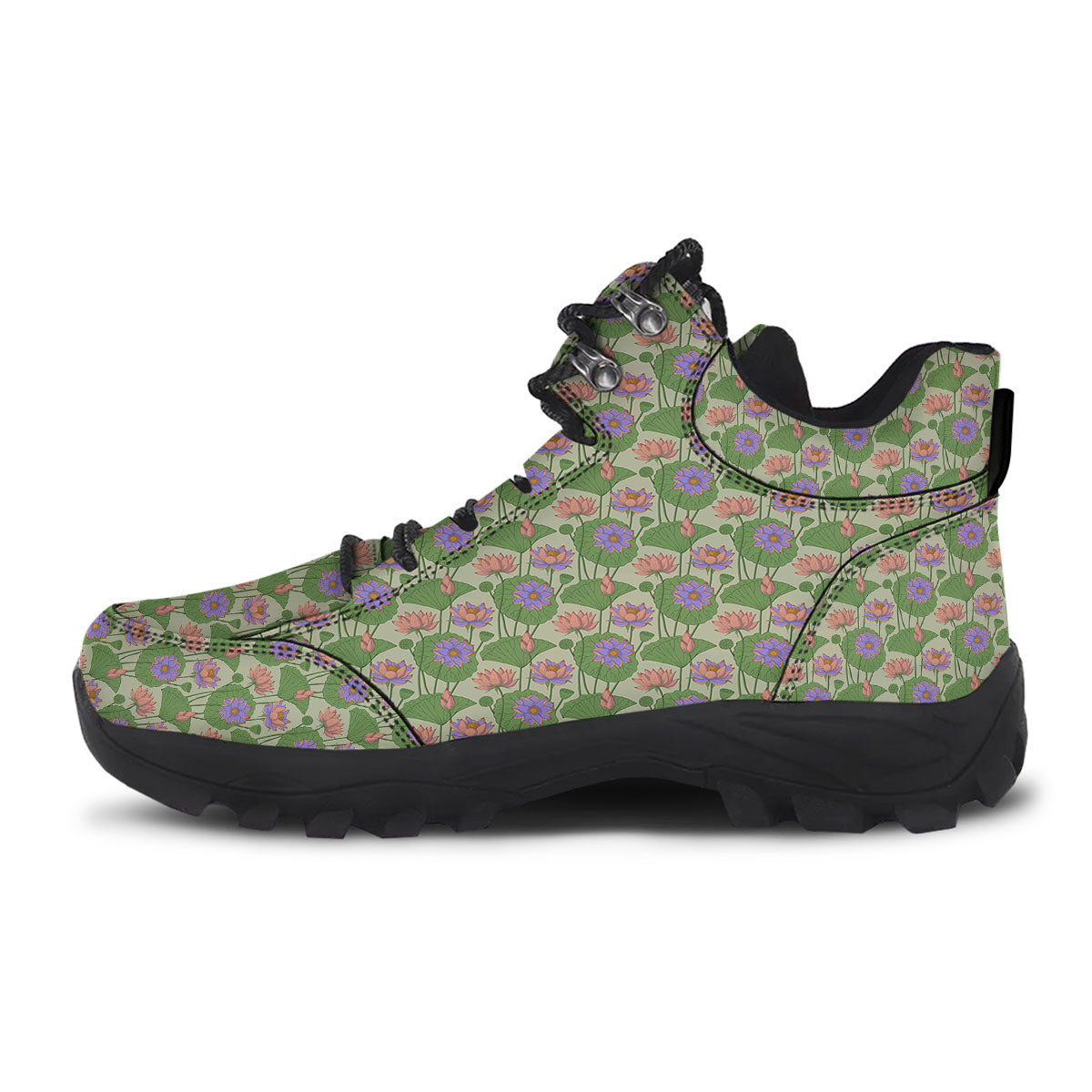 Lotus Leaf And Flower Print Pattern Hiking Shoes-grizzshop
