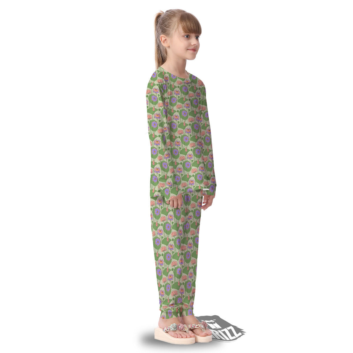 Lotus Leaf And Flower Print Pattern Kid's Pajamas-grizzshop