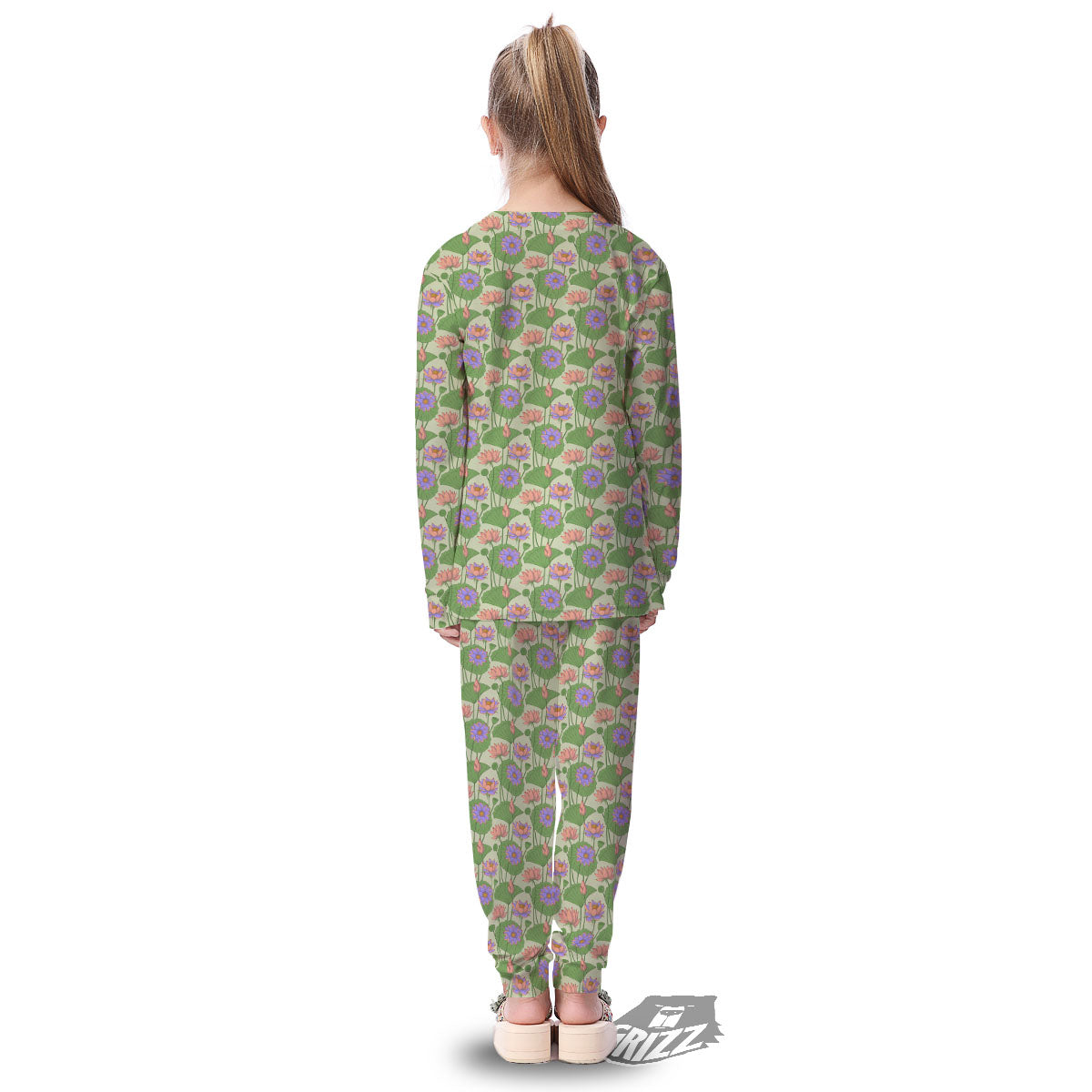 Lotus Leaf And Flower Print Pattern Kid's Pajamas-grizzshop
