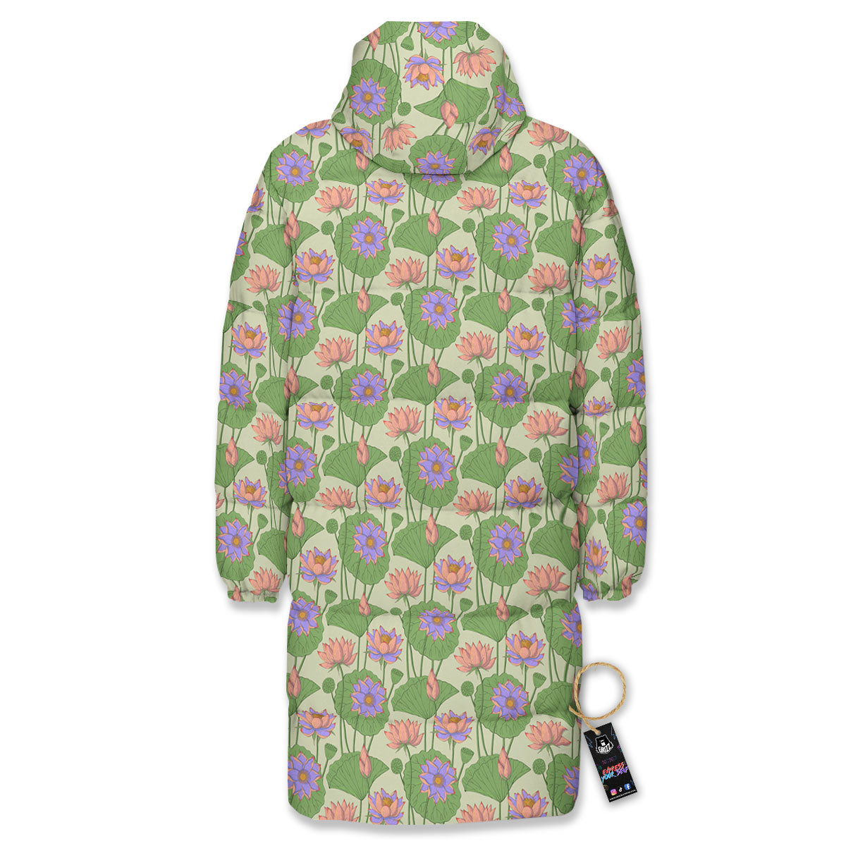 Lotus Leaf And Flower Print Pattern Long Down Jacket-grizzshop