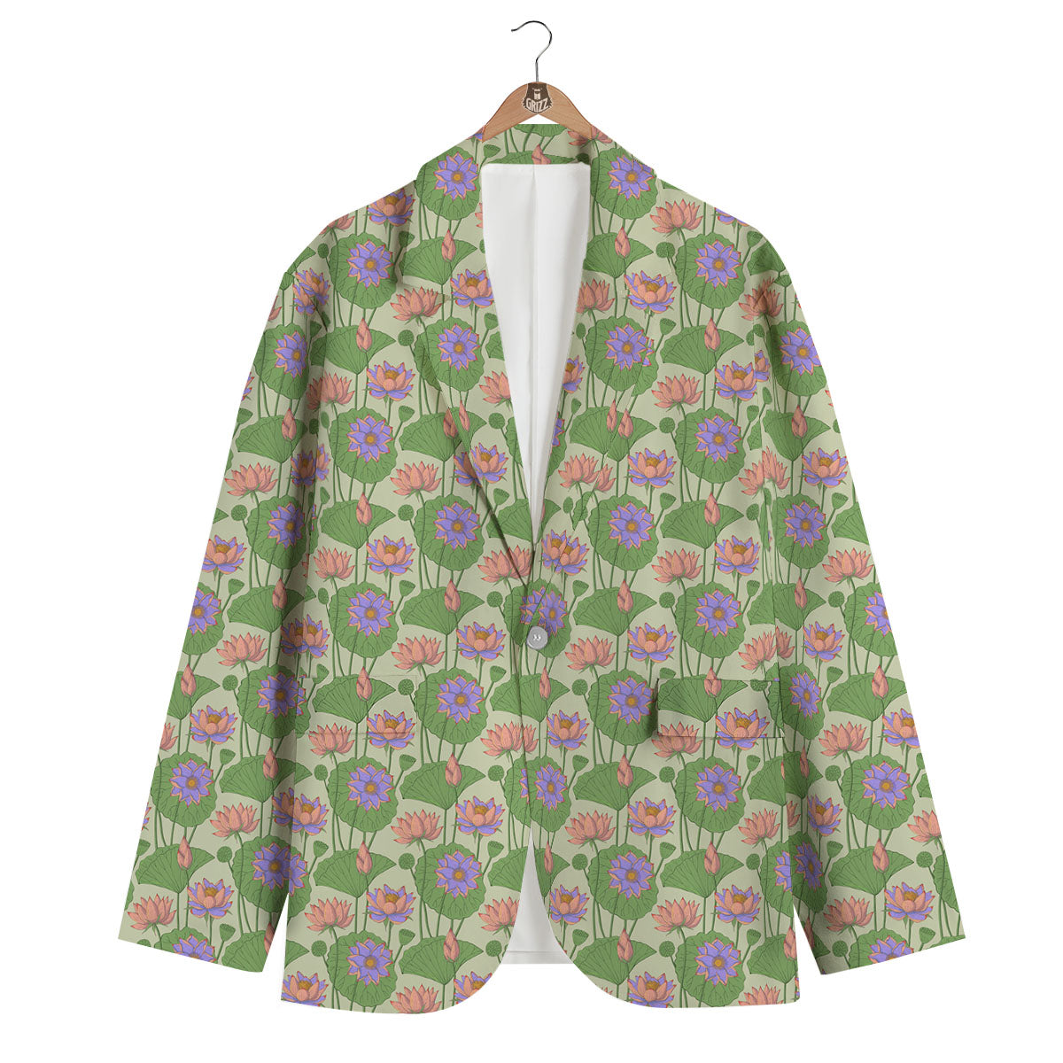 Lotus Leaf And Flower Print Pattern Men's Blazer-grizzshop