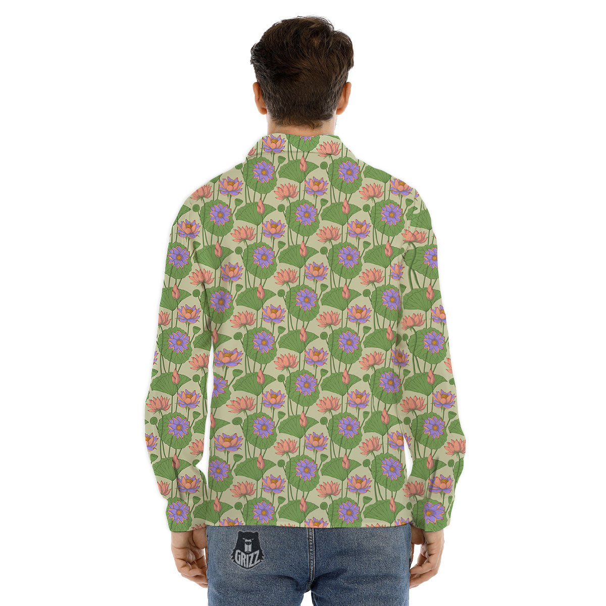 Lotus Leaf And Flower Print Pattern Men's Dress Shirts-grizzshop