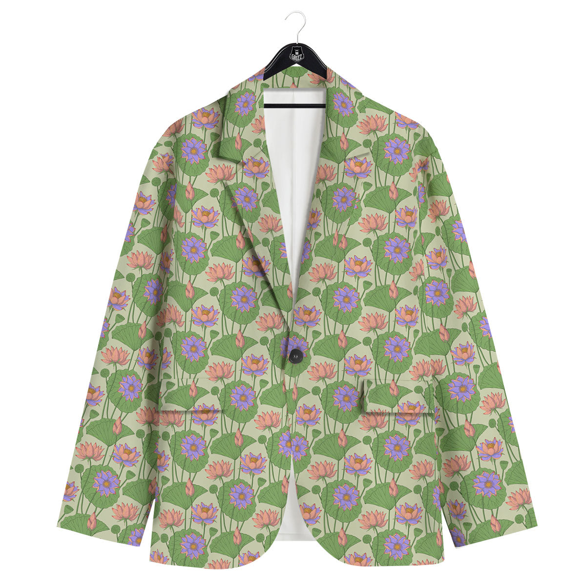 Lotus Leaf And Flower Print Pattern Men's Sport Coat-grizzshop