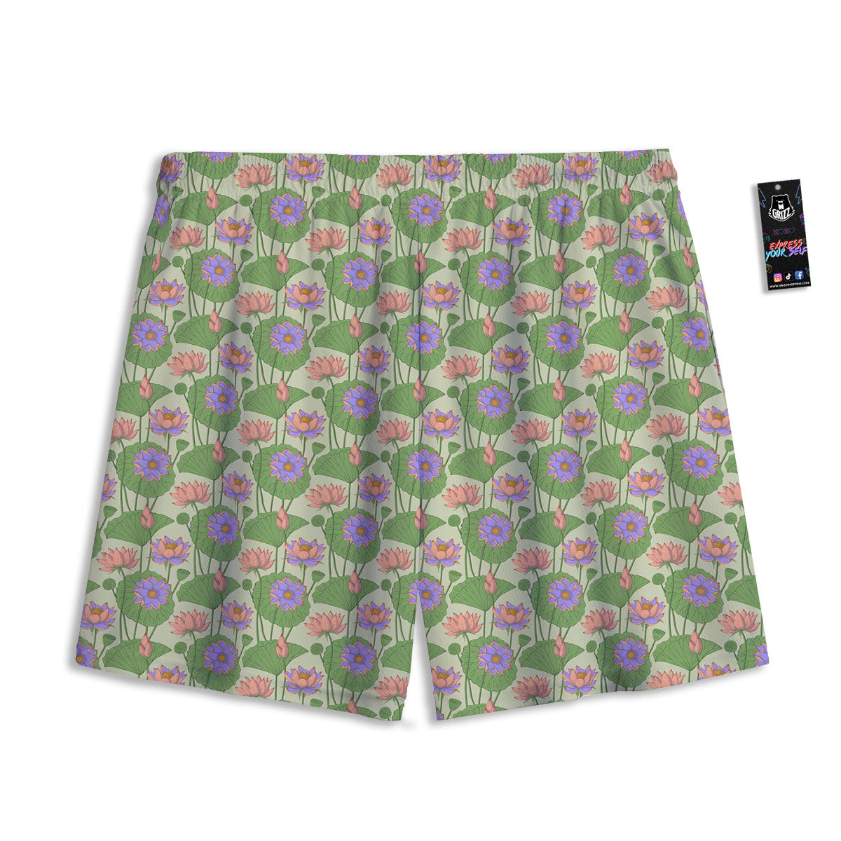 Lotus Leaf And Flower Print Pattern Mesh Shorts-grizzshop