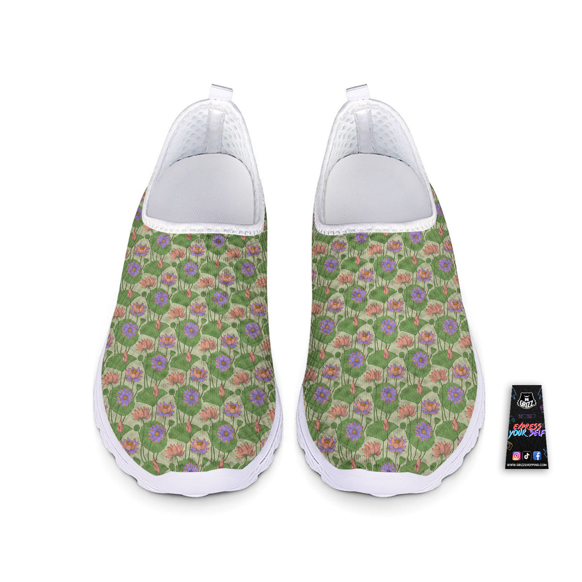 Lotus Leaf And Flower Print Pattern Nurse Shoes-grizzshop