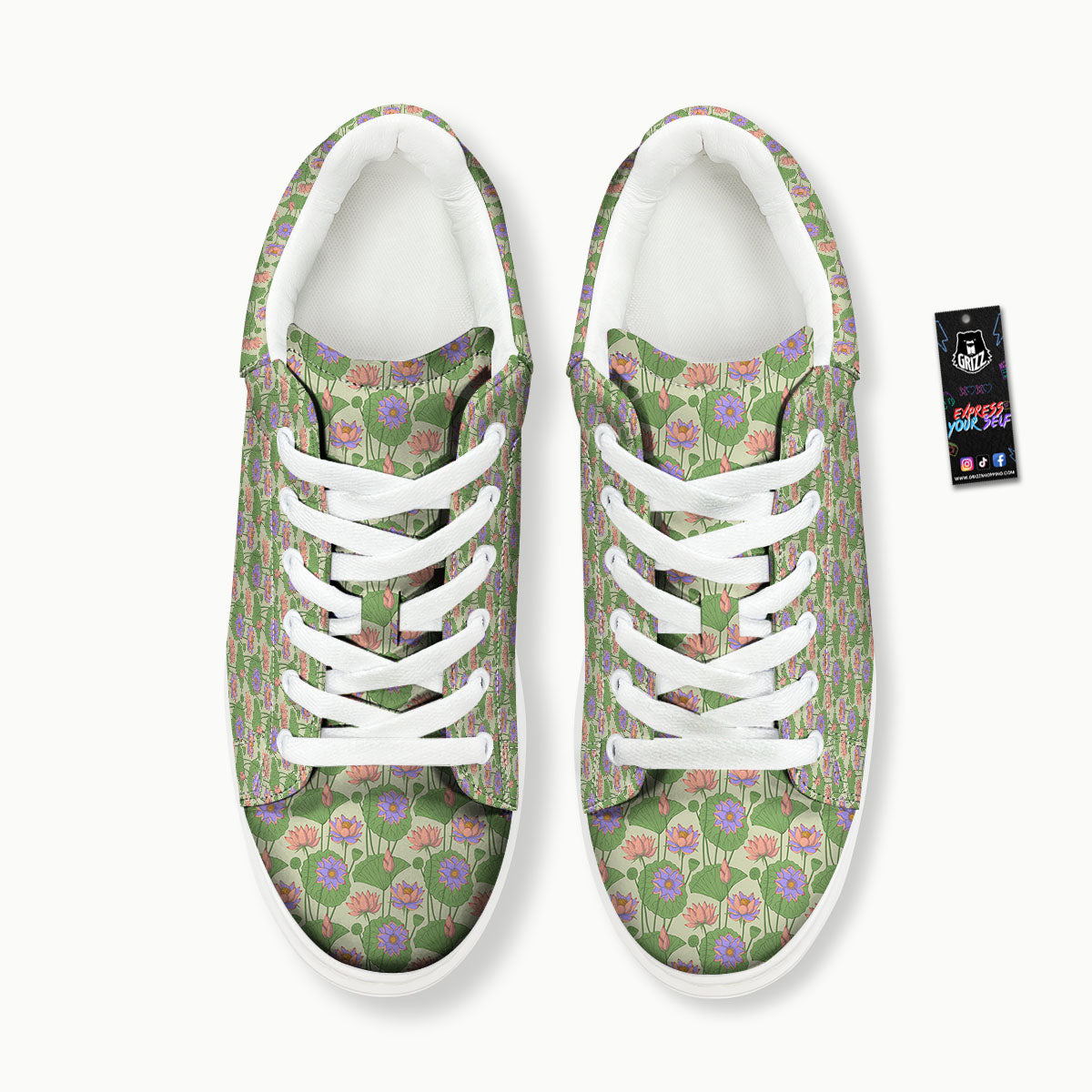 Lotus Leaf And Flower Print Pattern Platform Shoes-grizzshop