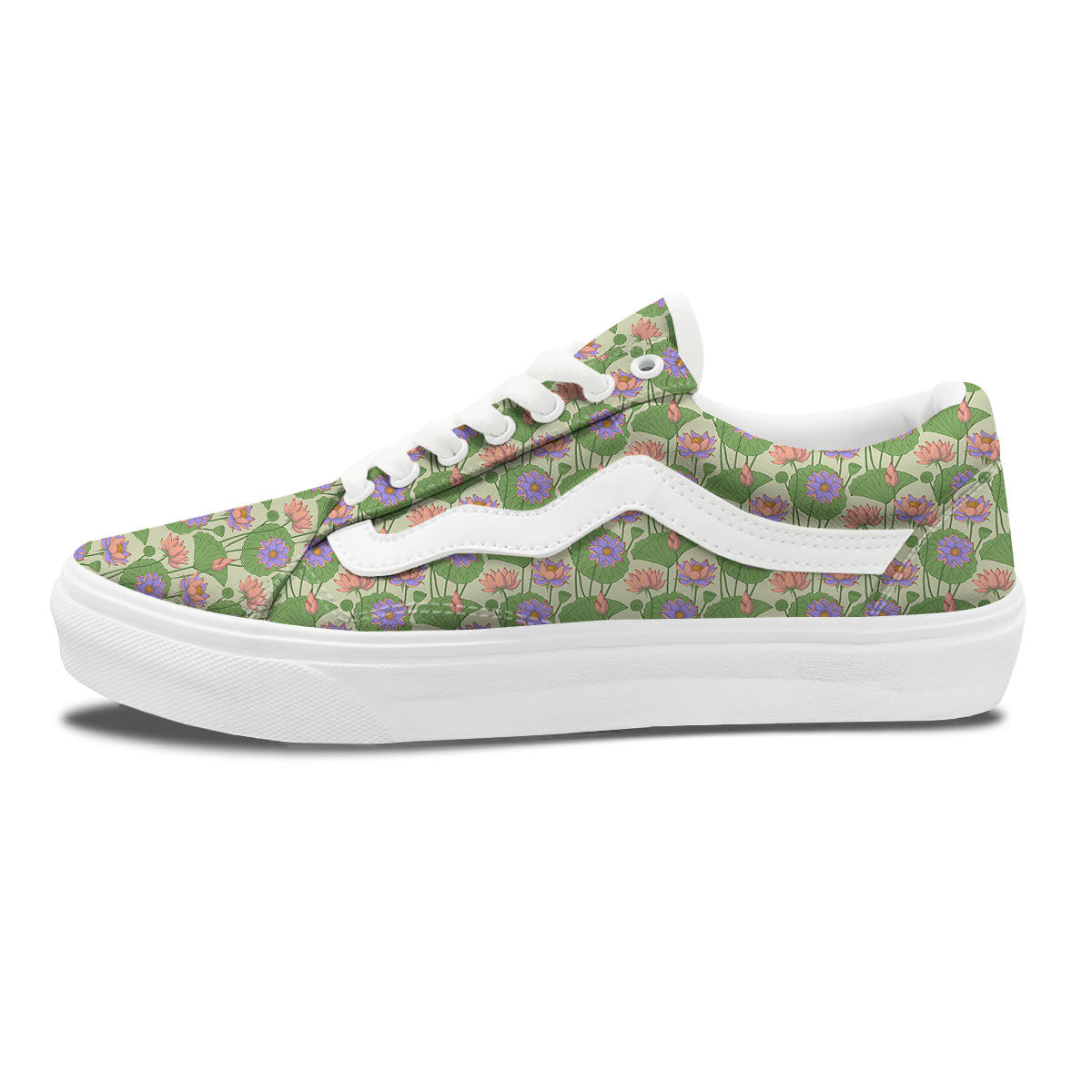 Lotus Leaf And Flower Print Pattern Skate Shoes-grizzshop