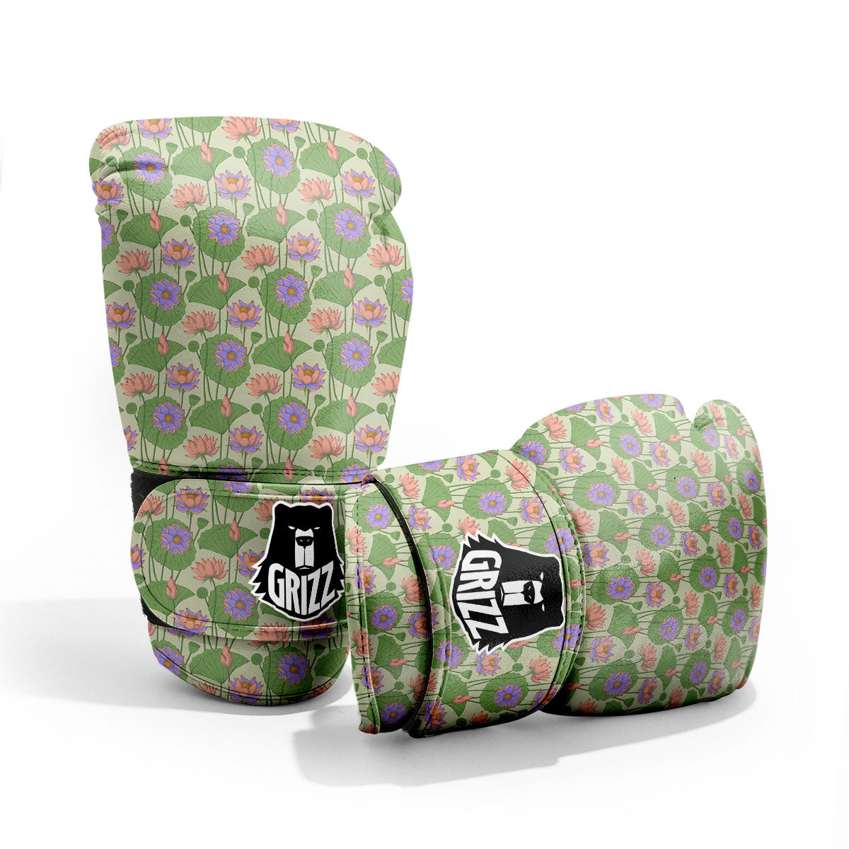 Lotus Leaf And Flower Print Pattern Sparring Gloves-grizzshop