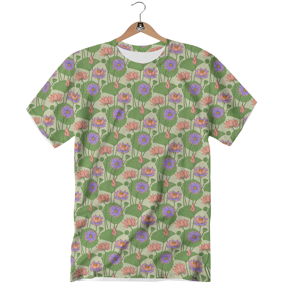 Lotus Leaf And Flower Print Pattern T-Shirt-grizzshop