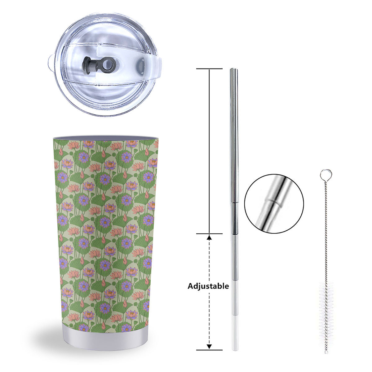 Lotus Leaf And Flower Print Pattern Tumbler-grizzshop