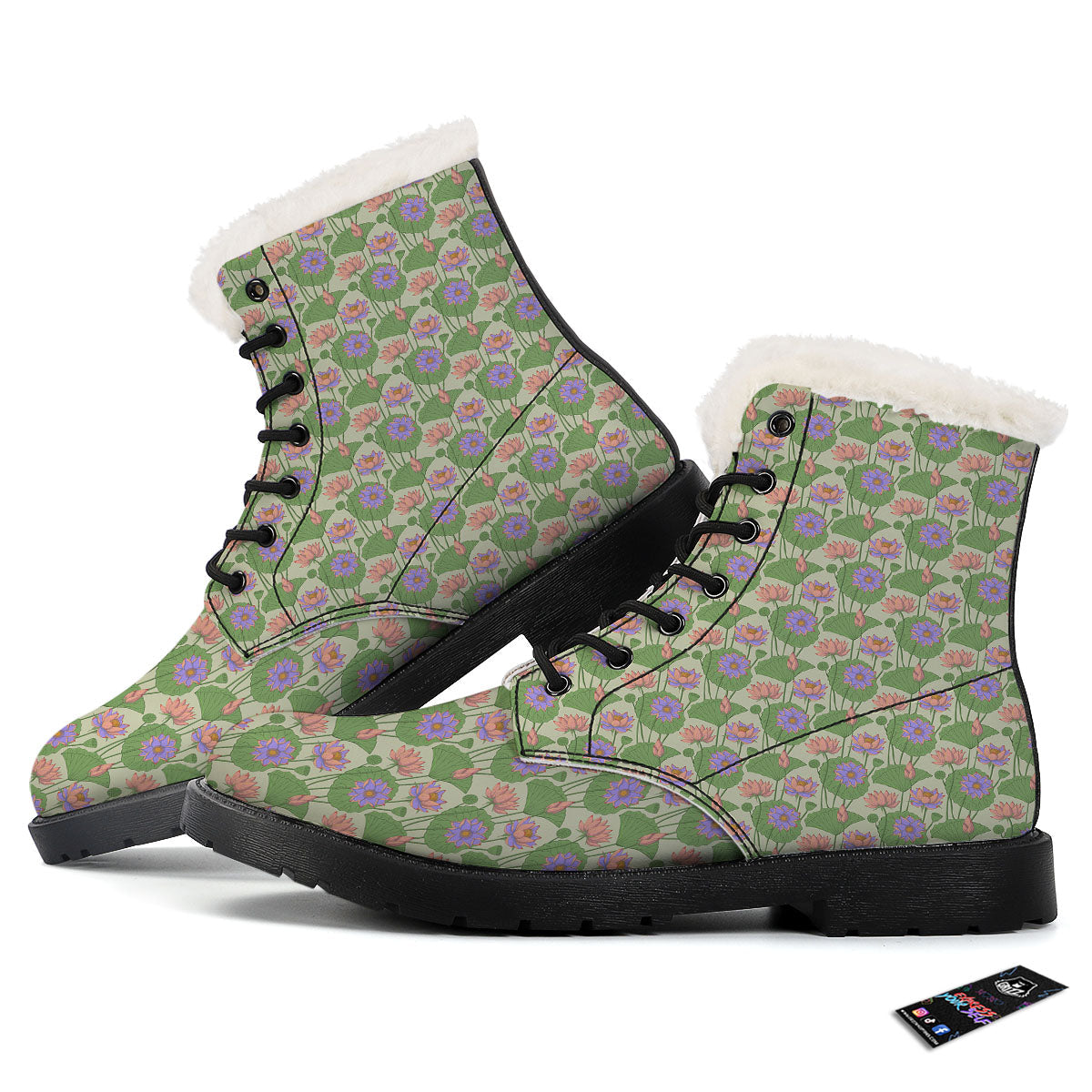 Lotus Leaf And Flower Print Pattern Winter Boots-grizzshop