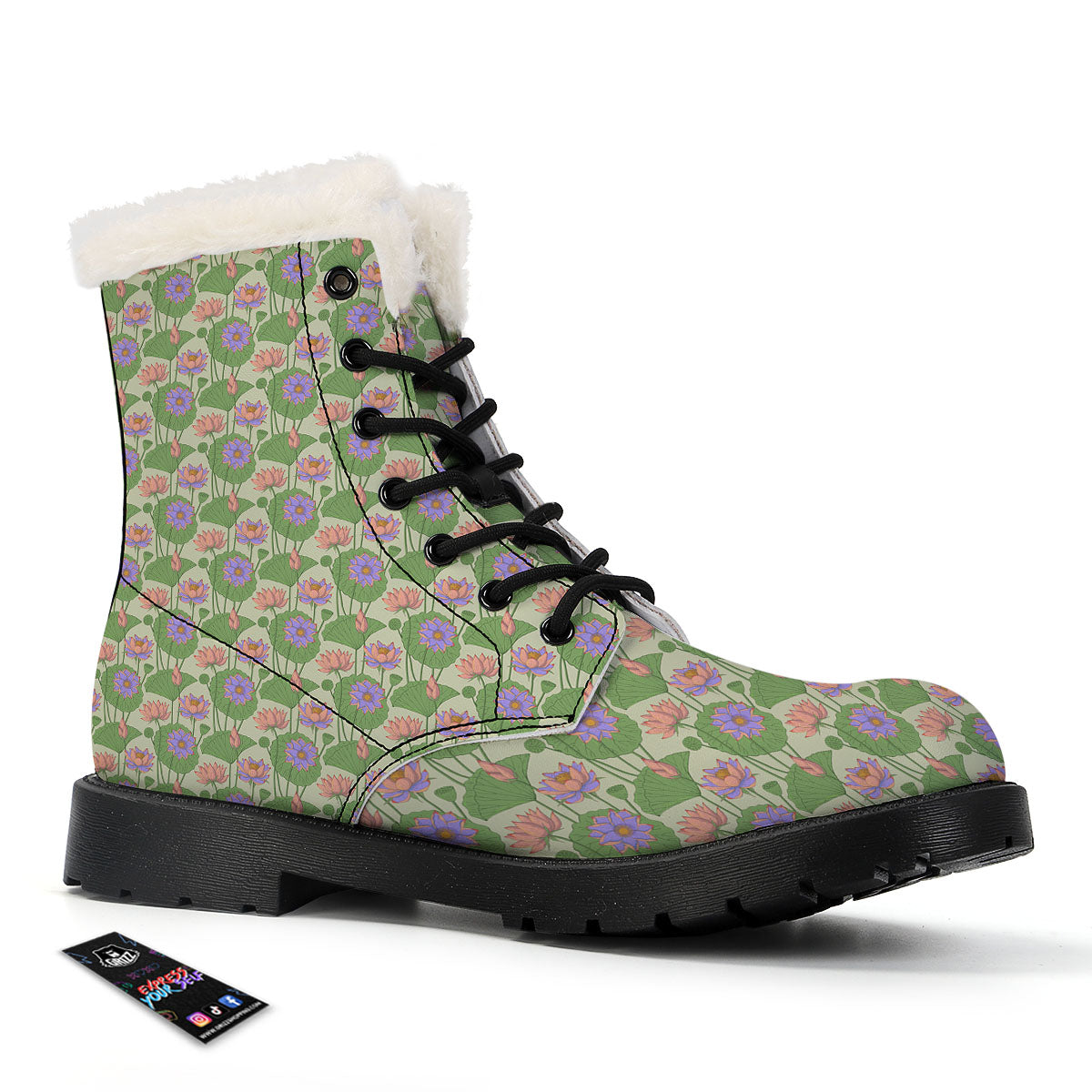 Lotus Leaf And Flower Print Pattern Winter Boots-grizzshop