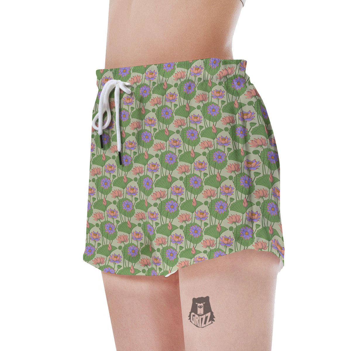 Lotus Leaf And Flower Print Pattern Women's Shorts-grizzshop
