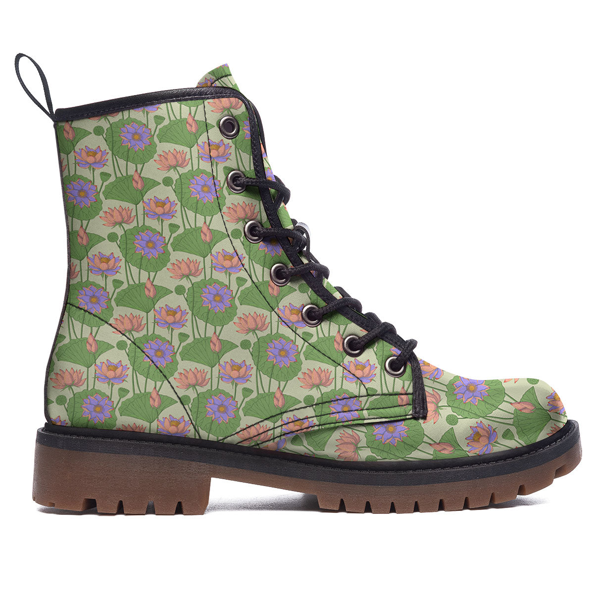 Lotus Leaf And Flower Print Pattern Work Boots-grizzshop