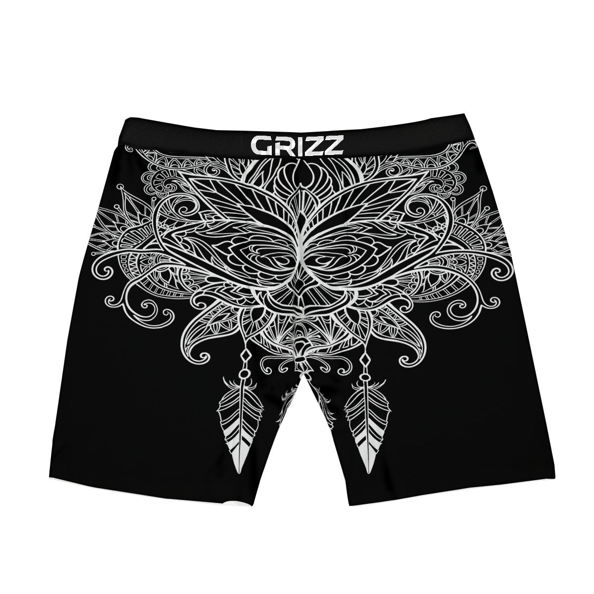 Lotus Mandala White And Black Print Boxer Briefs-grizzshop