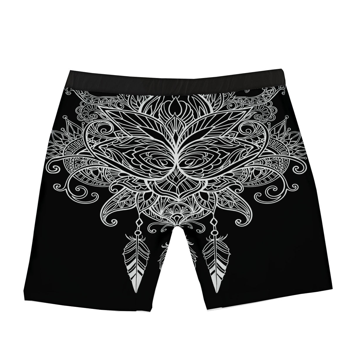 Lotus Mandala White And Black Print Boxer Briefs-grizzshop