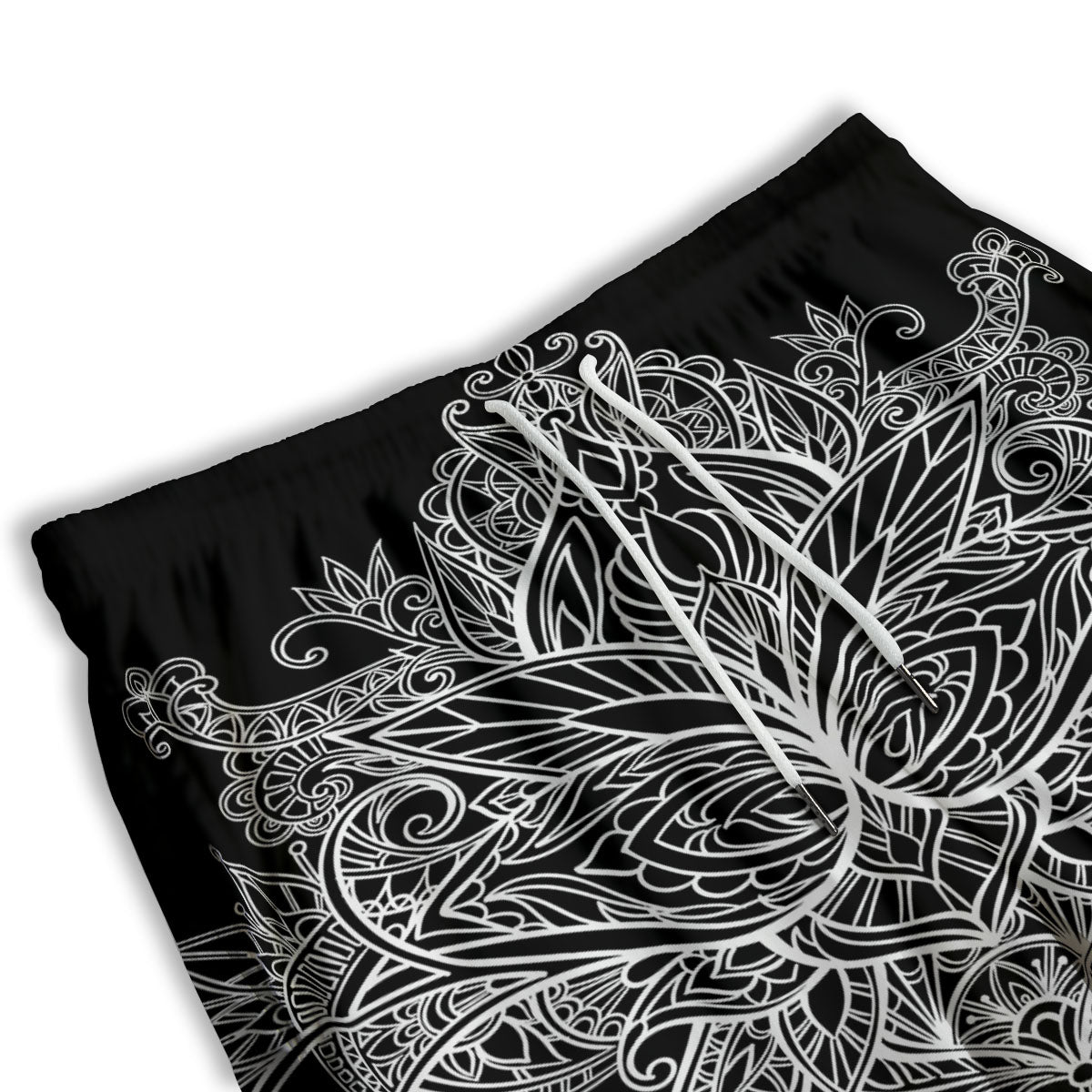 Lotus Mandala White And Black Print Men's Athletic Shorts