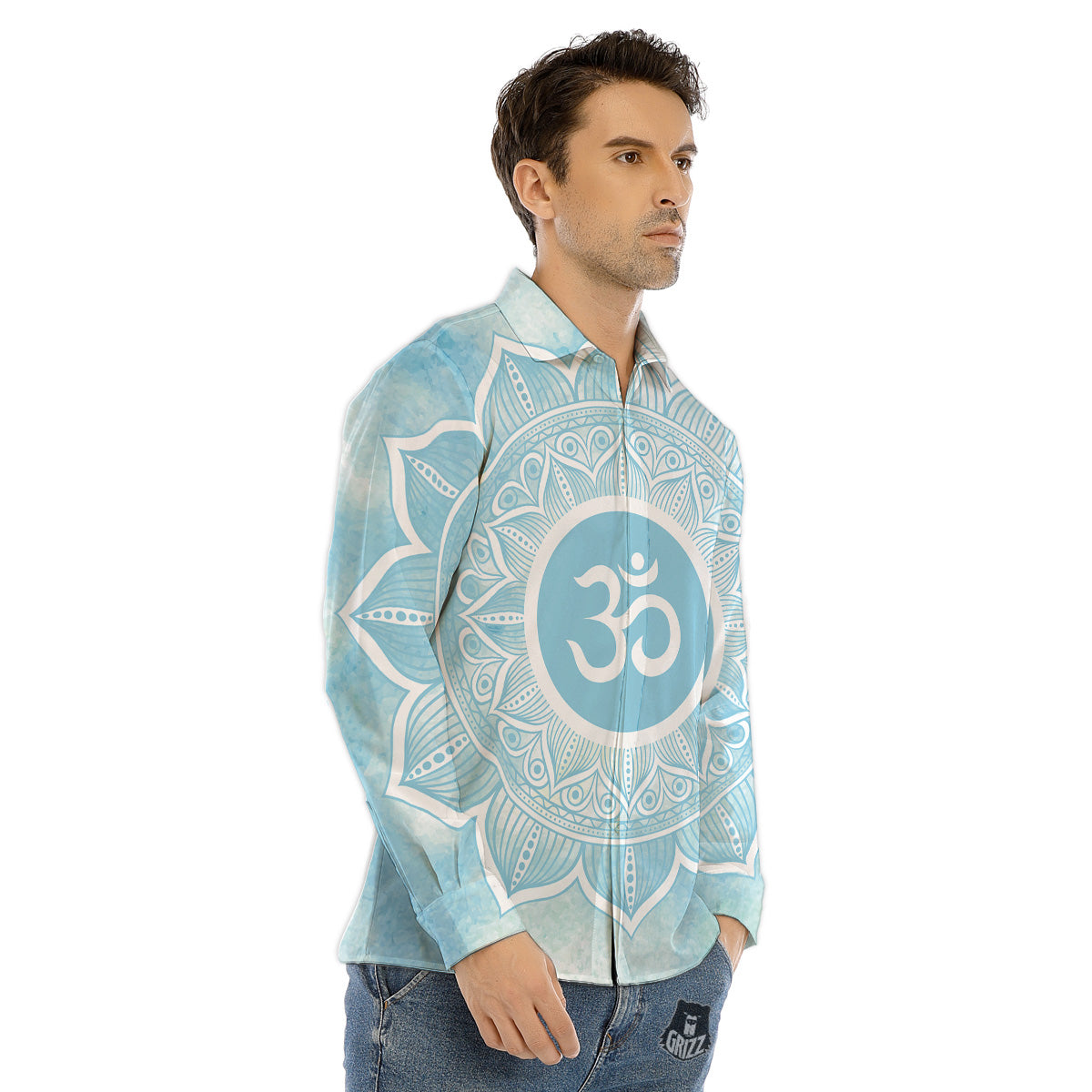 Lotus Mandala White And Black Print Men's Dress Shirts-grizzshop