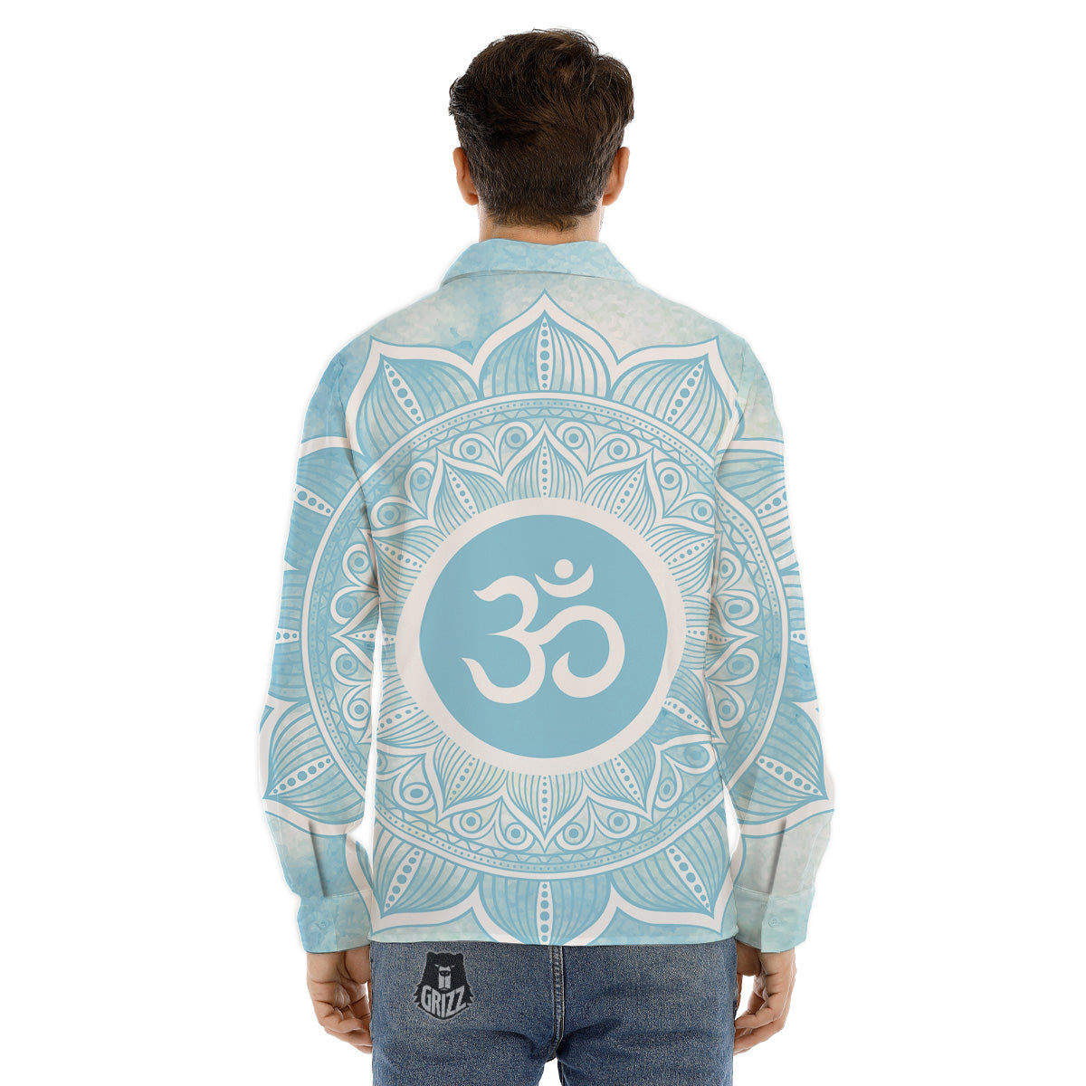 Lotus Mandala White And Black Print Men's Dress Shirts-grizzshop