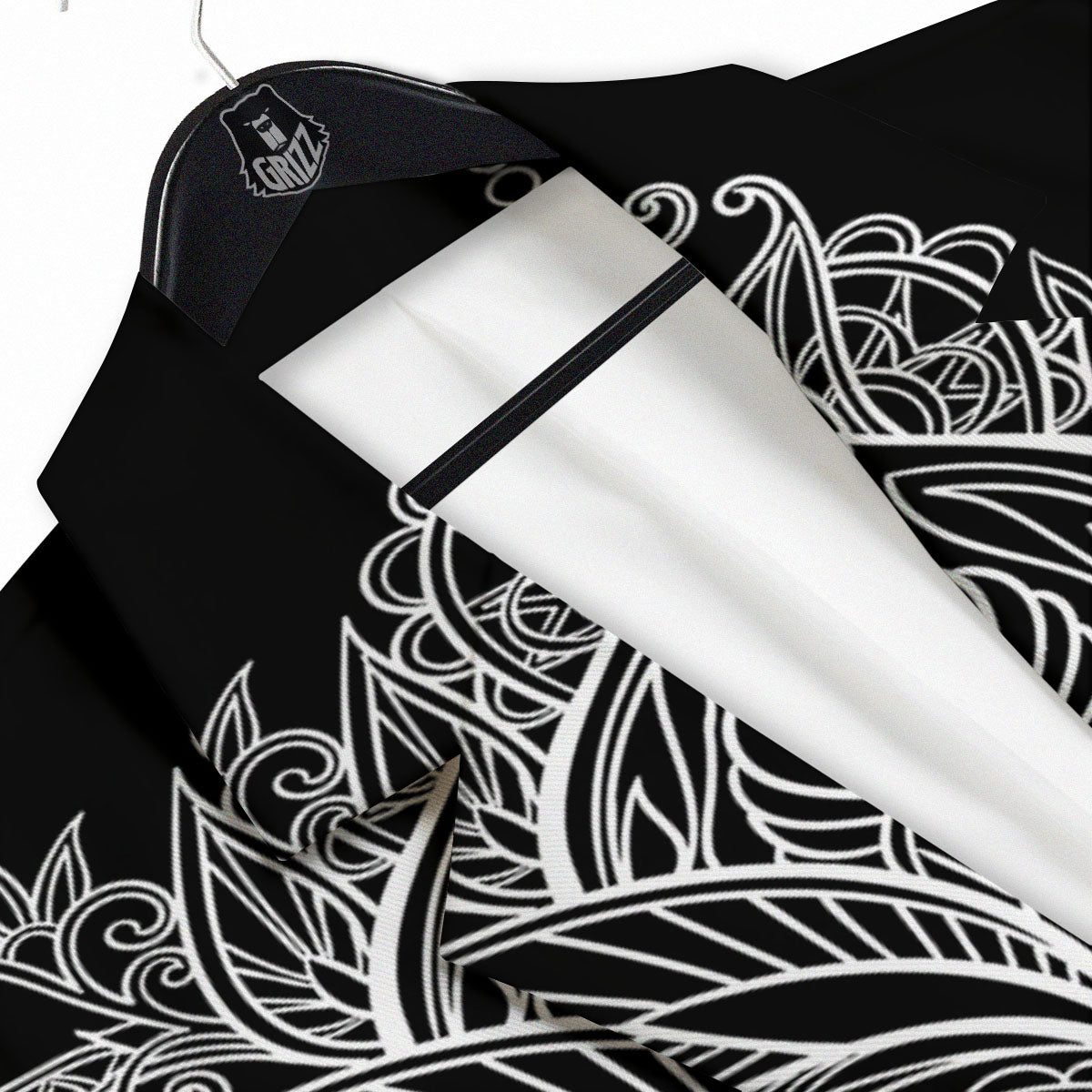 Lotus Mandala White And Black Print Men's Sport Coat-grizzshop