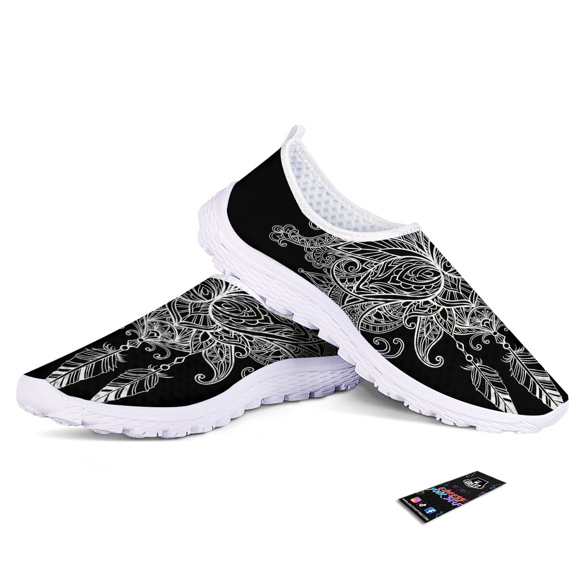 Lotus Mandala White And Black Print Nurse Shoes-grizzshop