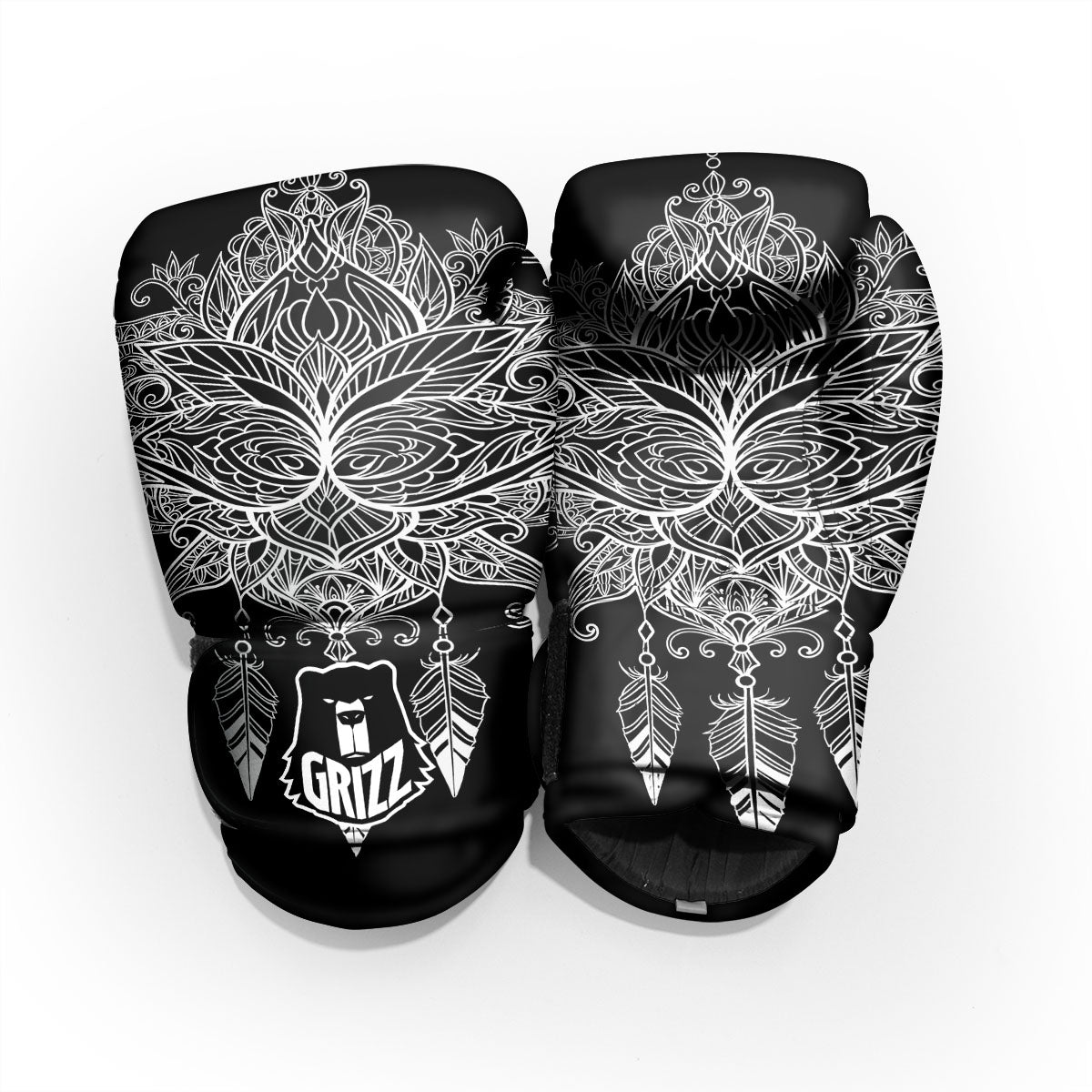 Lotus Mandala White And Black Print Pro Boxing Glove