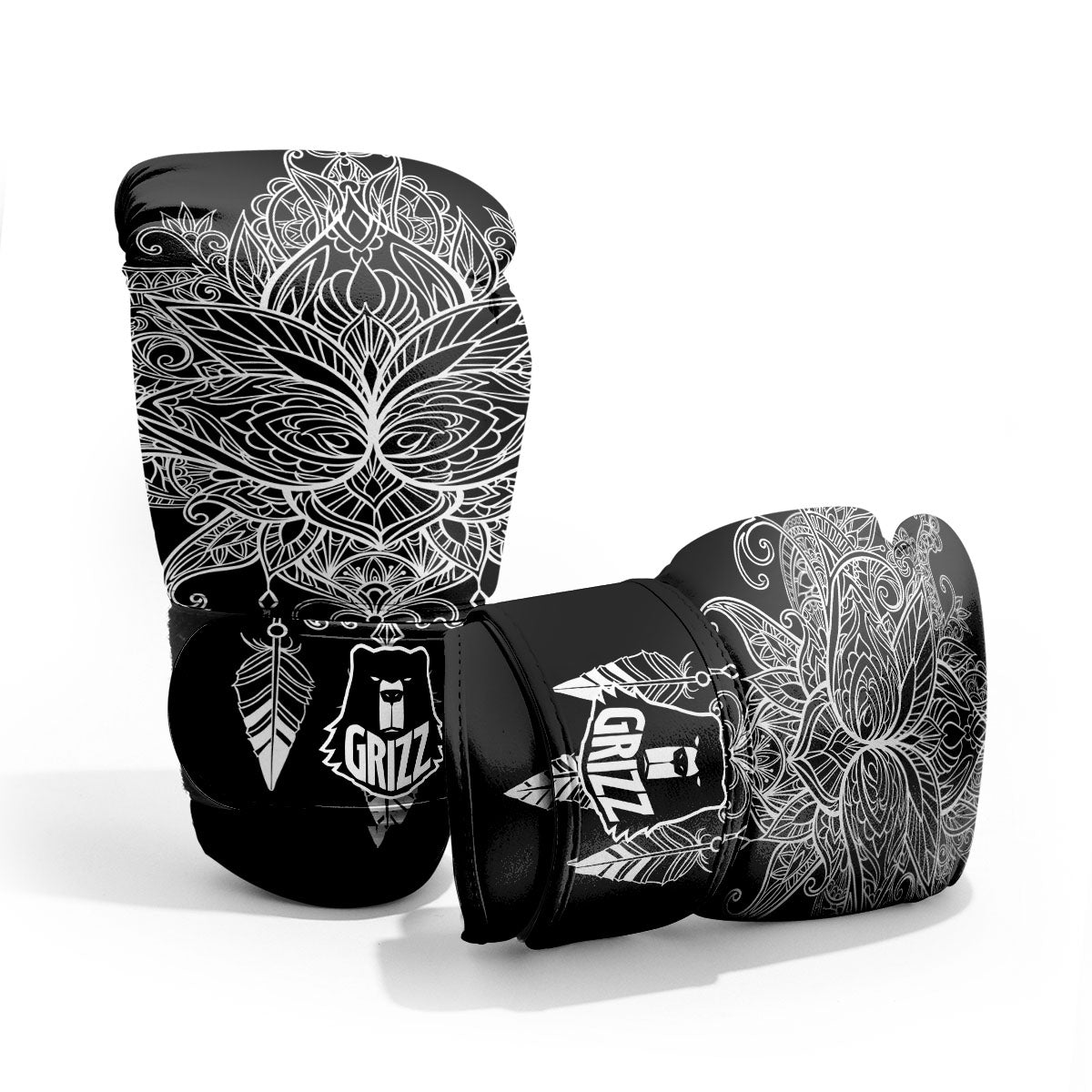 Lotus Mandala White And Black Print Pro Boxing Glove