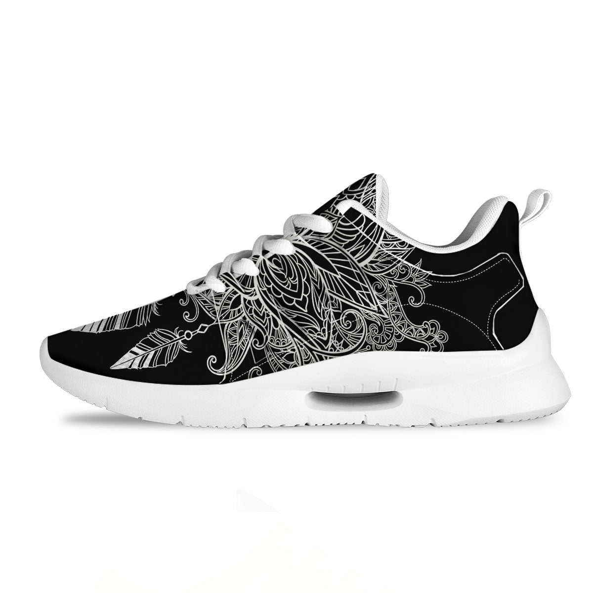 Lotus Mandala White And Black Print Tennis Shoes-grizzshop