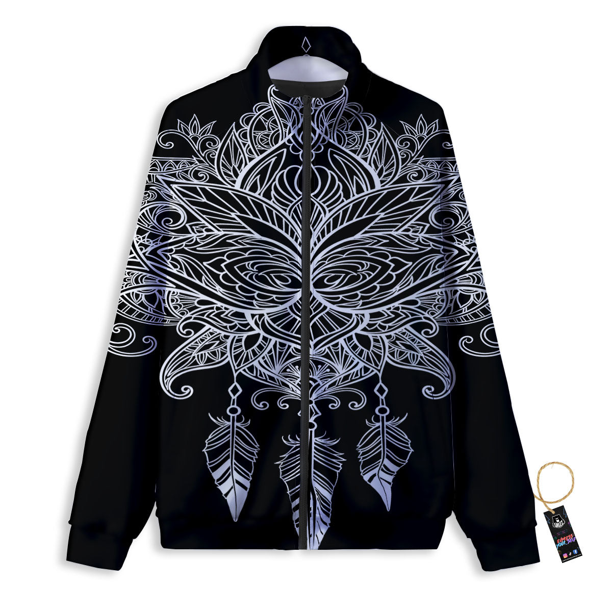 Lotus Mandala White And Black Print Track Jacket-grizzshop
