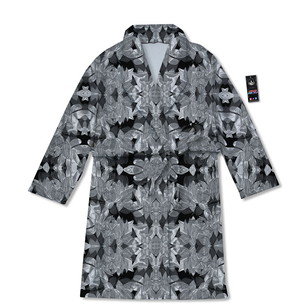 Lotus Monochrome Print Pattern Bathrobe-grizzshop