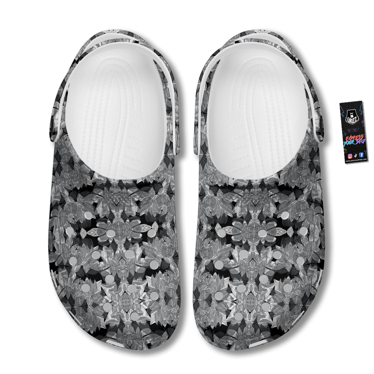 Lotus Monochrome Print Pattern Clog-grizzshop