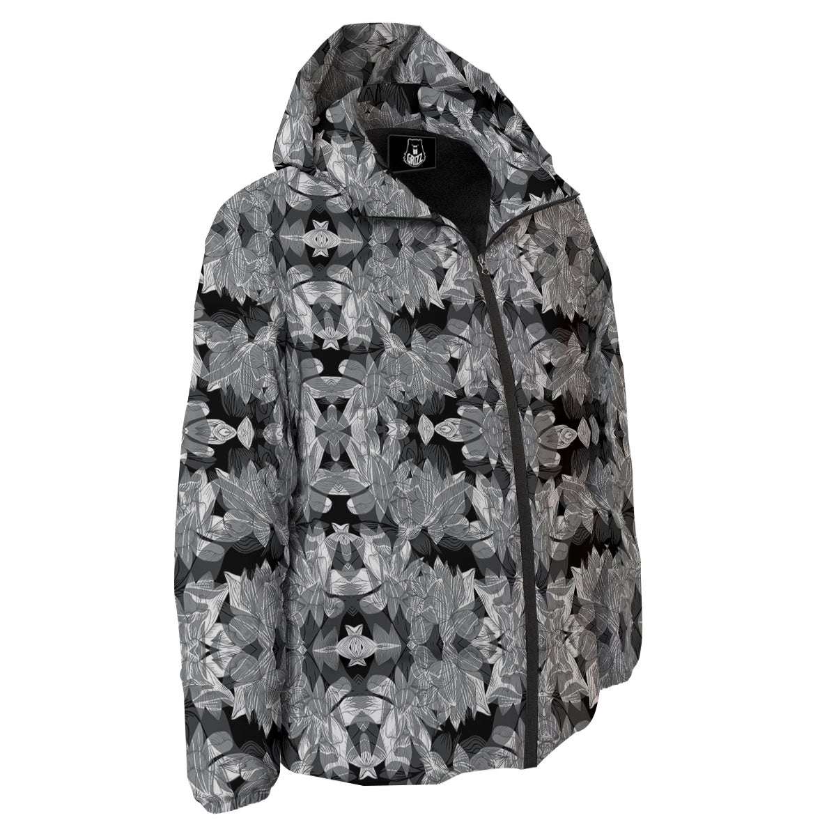 Lotus Monochrome Print Pattern Down Jacket-grizzshop