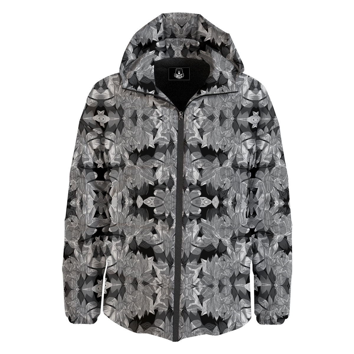 Lotus Monochrome Print Pattern Down Jacket-grizzshop