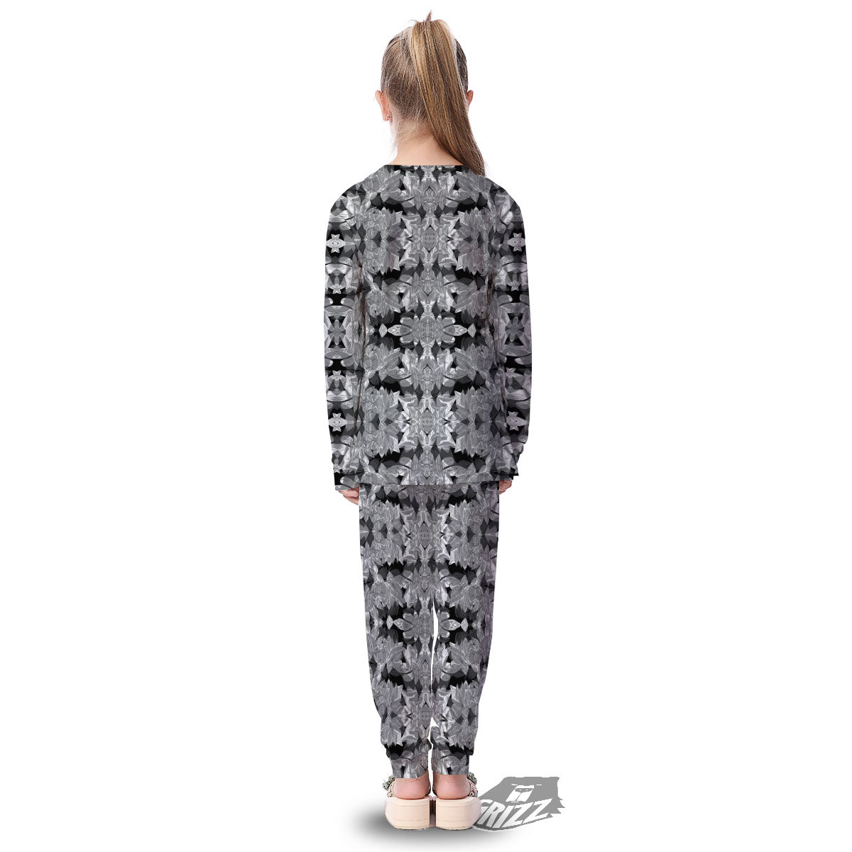 Lotus Monochrome Print Pattern Kid's Pajamas-grizzshop