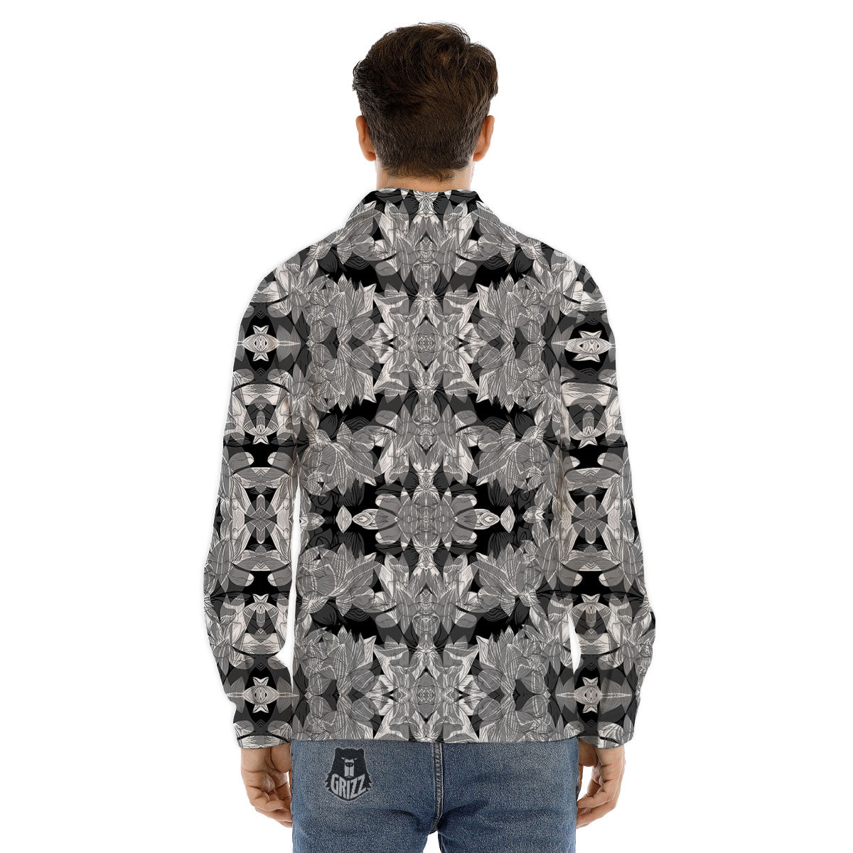 Lotus Monochrome Print Pattern Men's Dress Shirts-grizzshop
