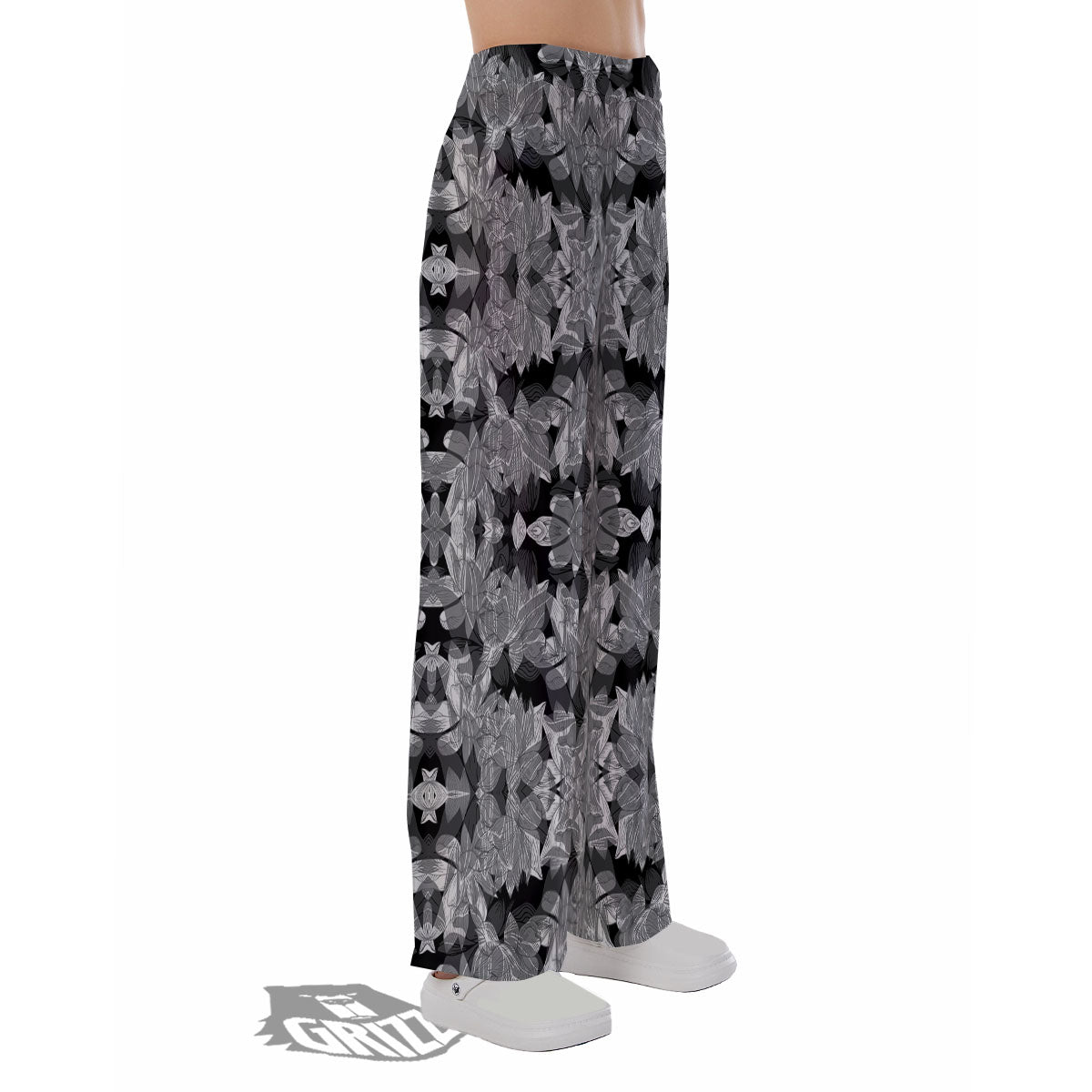 Lotus Monochrome Print Pattern Pajama Pants-grizzshop