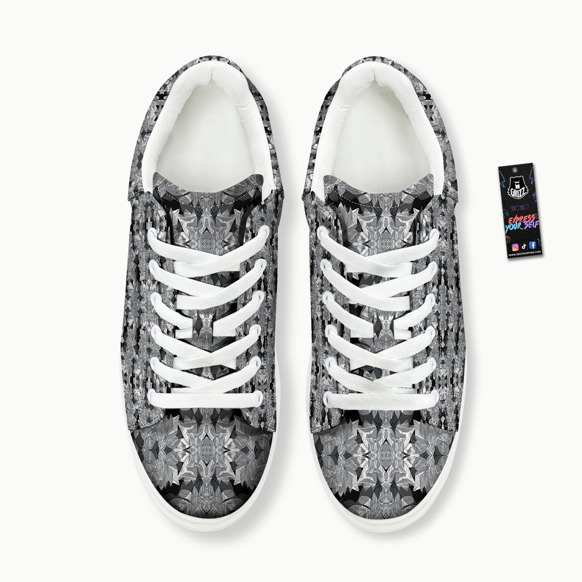 Lotus Monochrome Print Pattern Platform Shoes-grizzshop