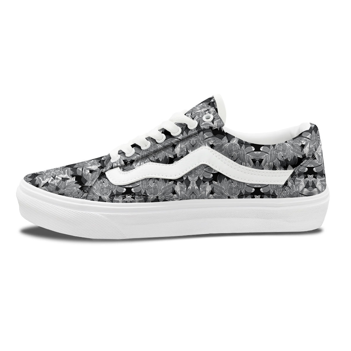 Lotus Monochrome Print Pattern Skate Shoes-grizzshop