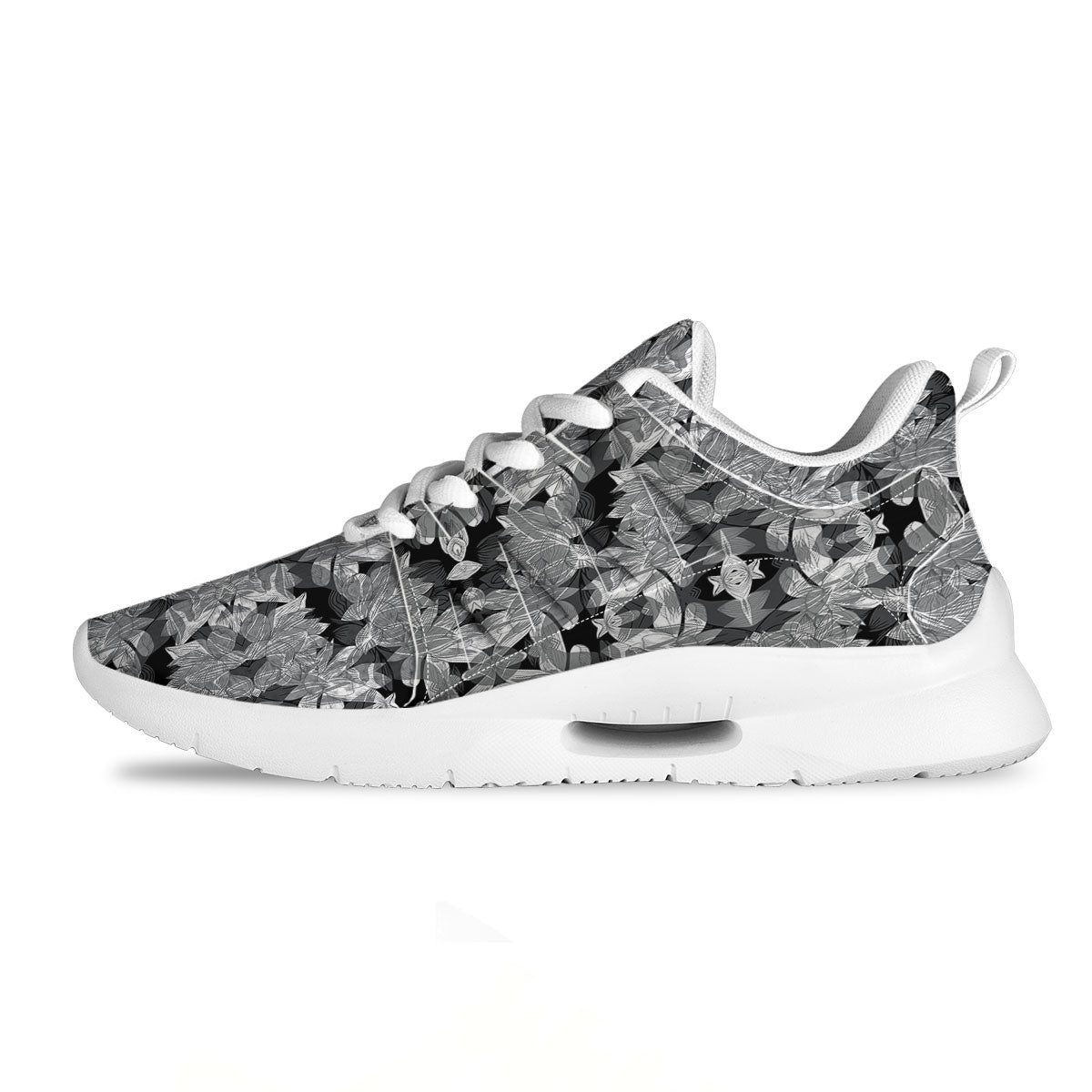 Lotus Monochrome Print Pattern Tennis Shoes-grizzshop
