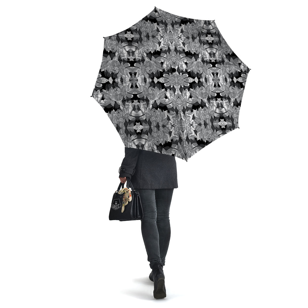 Lotus Monochrome Print Pattern Umbrella-grizzshop