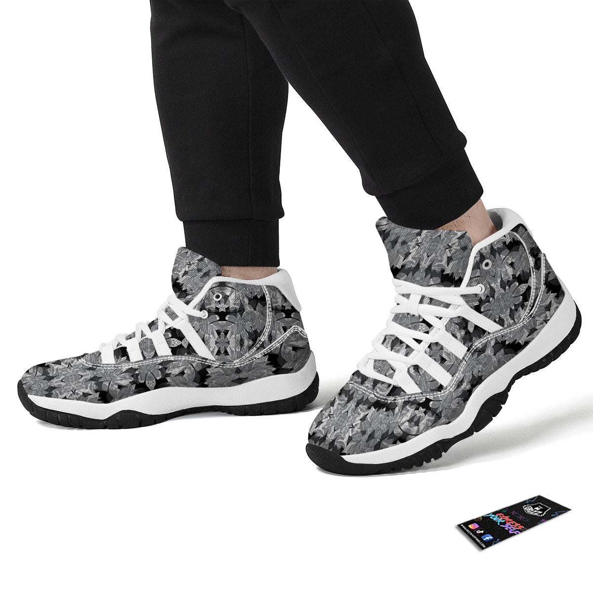 Lotus Monochrome Print Pattern White Bball Shoes-grizzshop