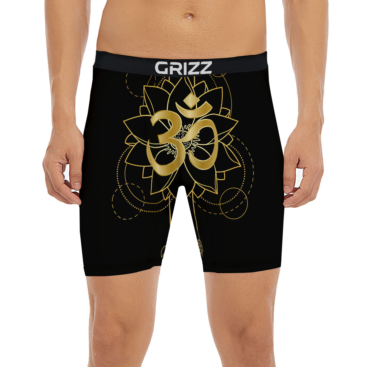 Lotus Om Gold Print Boxer Briefs-grizzshop