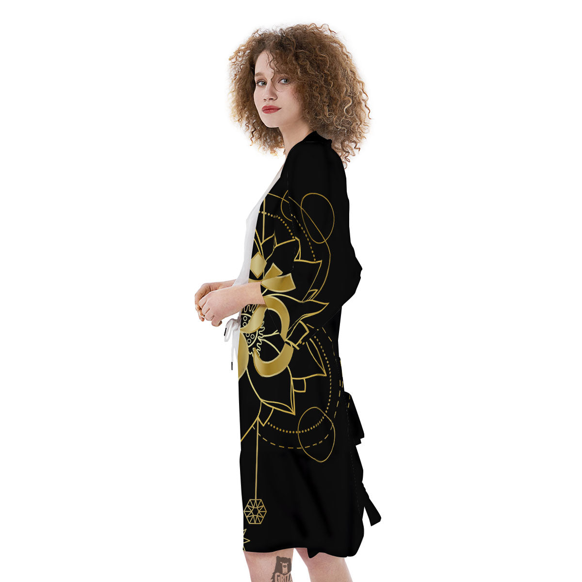 Lotus Om Gold Print Kimono-grizzshop