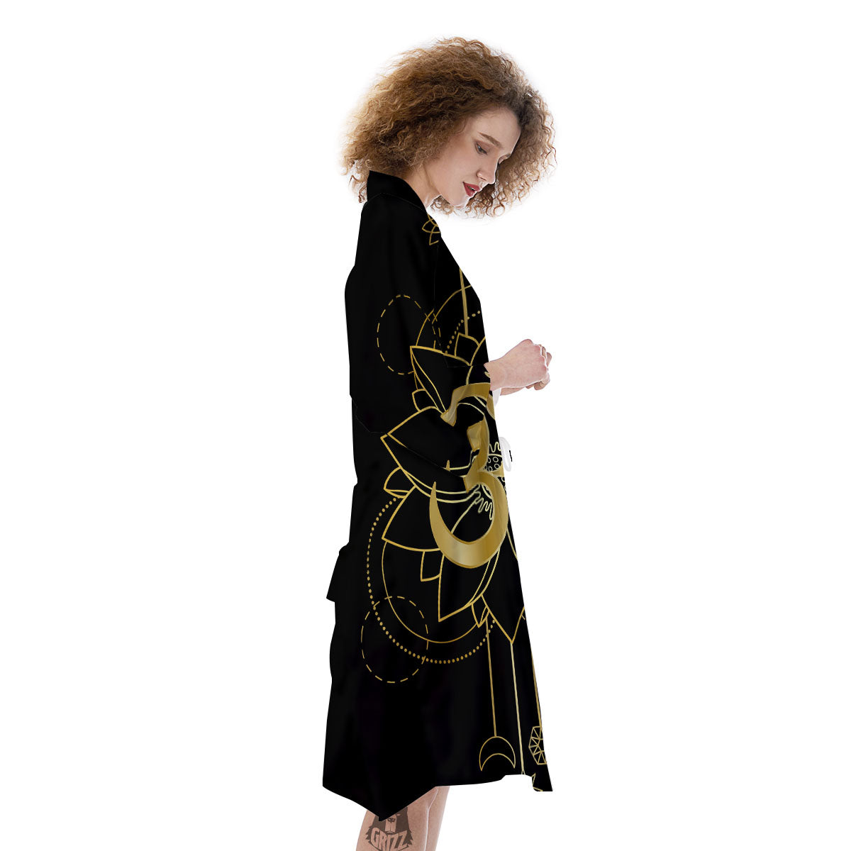 Lotus Om Gold Print Kimono-grizzshop