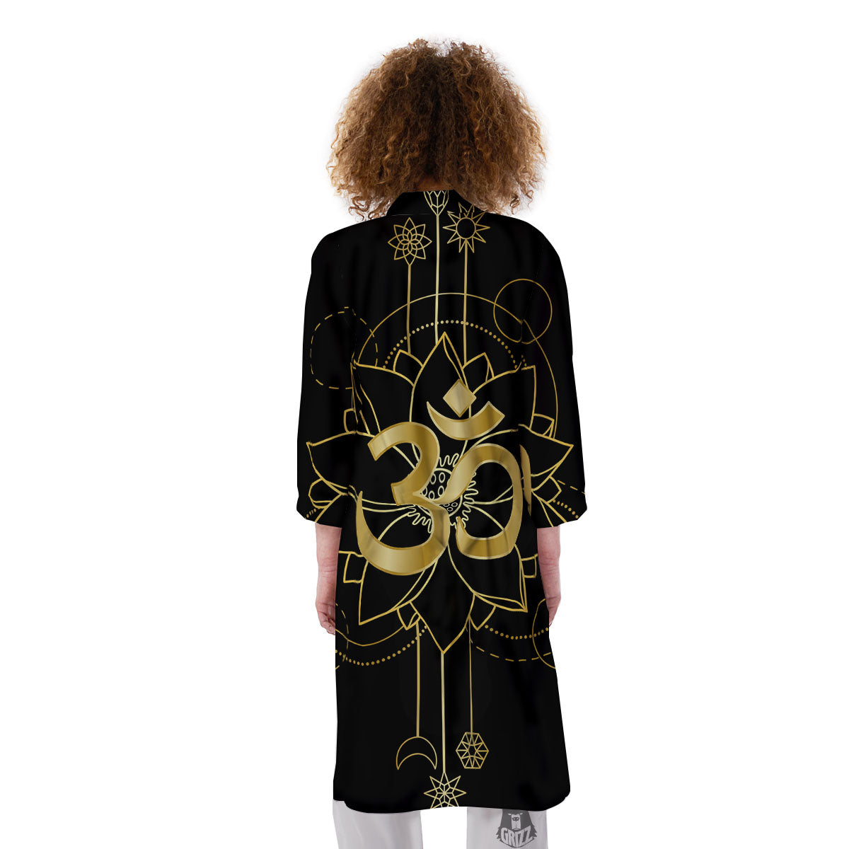 Lotus Om Gold Print Kimono-grizzshop